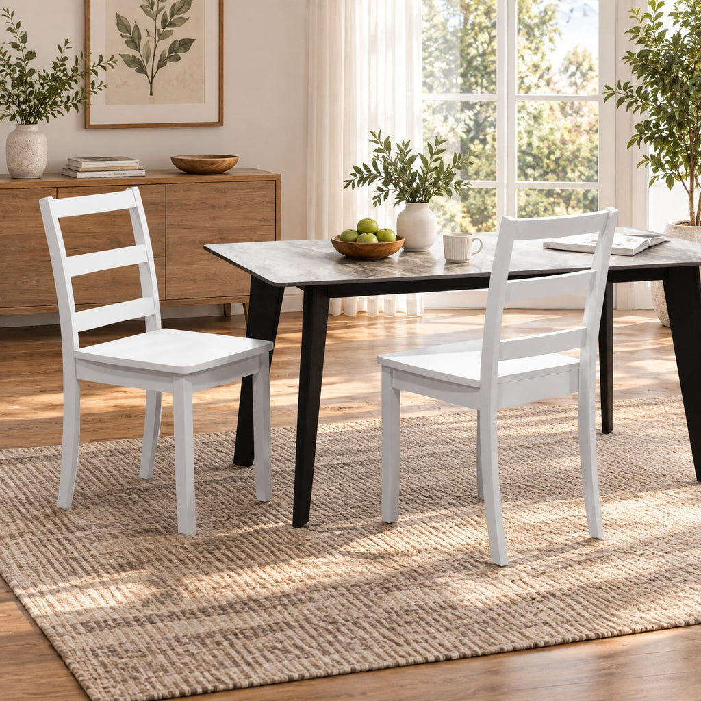 Airfind Set of 2 Wood Dining Chairs with Solid Rubber Wood Legs, 400 lbs Capacity, Rubber Wood MDF Plywood Frame, White