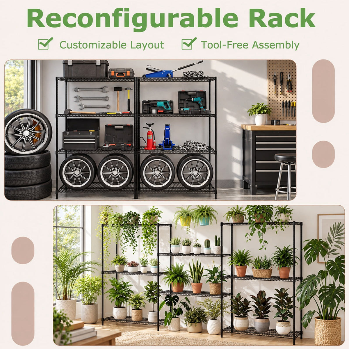 Airfind Set of 2 4-Tier Metal Storage Shelving Unit with V-Shaped Wire Rack, 3200 lbs Capacity, Metal Frame, 48 x 18 x 72.5 Total Footprint