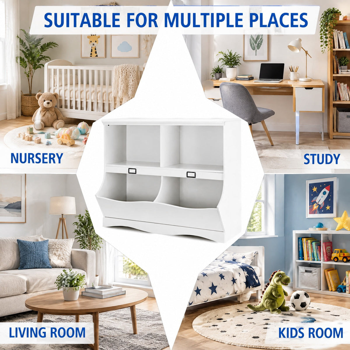 Airfind Kids Storage Unit Baby Toy Organizer Children Bookshelf Bookcase, Wood All hardware included Frame, White