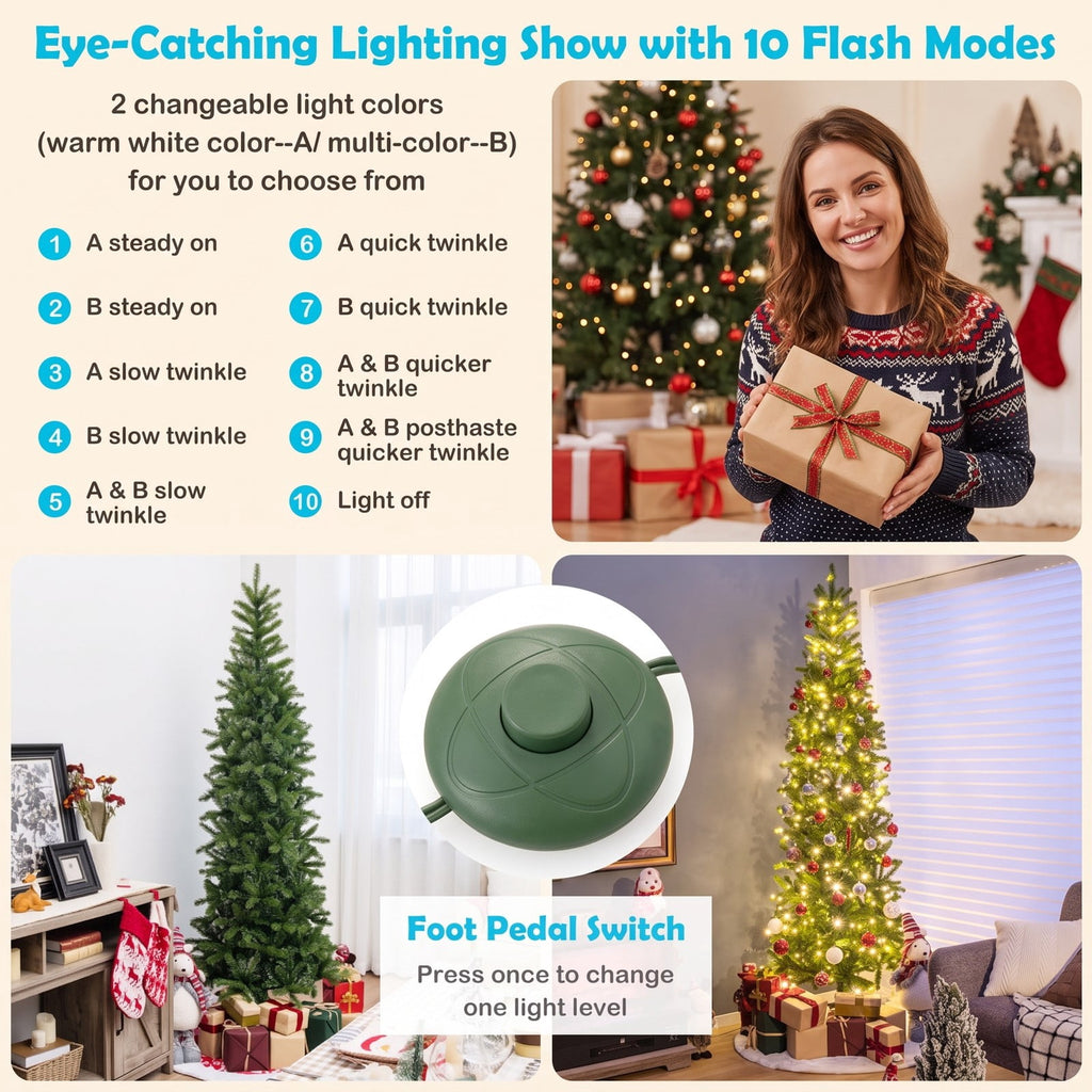 Airfind 7.5 Feet Pre-lit Full Artificial Christmas Tree with Warm White and Multi, PVC PE Metal Tree height: 7.5ft Tree width: 2.7ft Frame, White