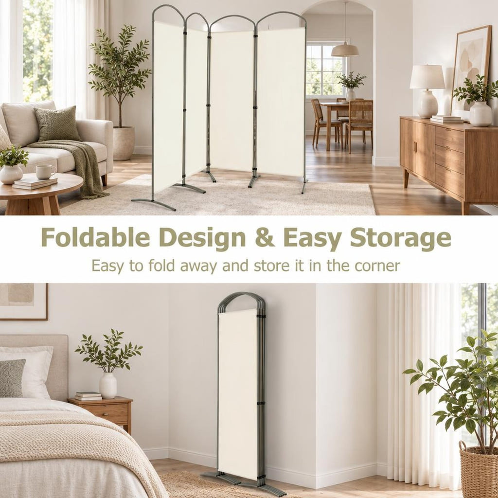 Airfind 6.2Ft Folding 4-Panel Room Divider for Home Office Living Room, Polyester Metal Frame, 87 x 20 x 74 Footprint, White