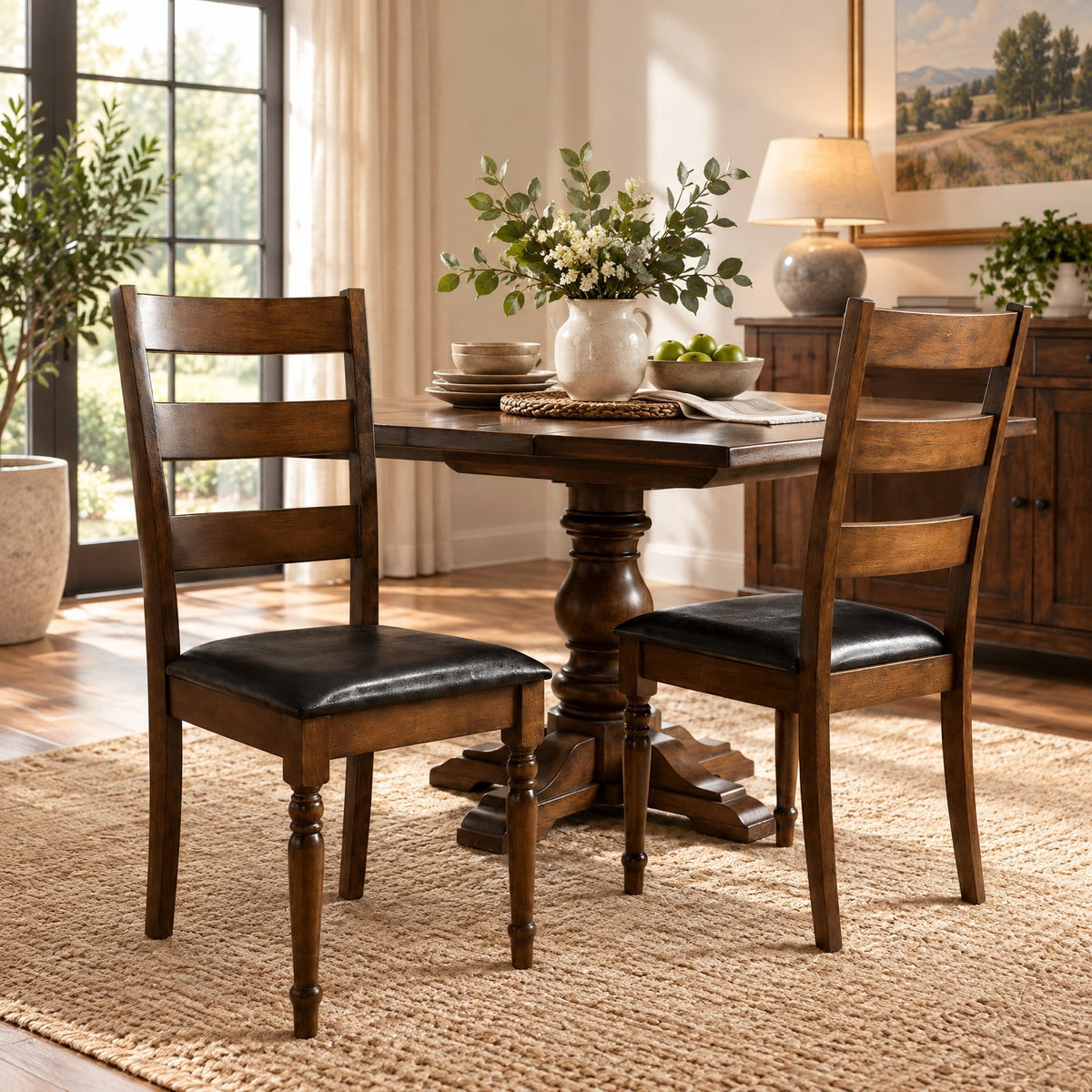 Airfind Farmhouse PU Leather Upholstered Dining Chairs Set of 2, Chair 330 lbs Capacity, Rubber Wood PU Leather Sponge Engineered Wood Frame, Brown