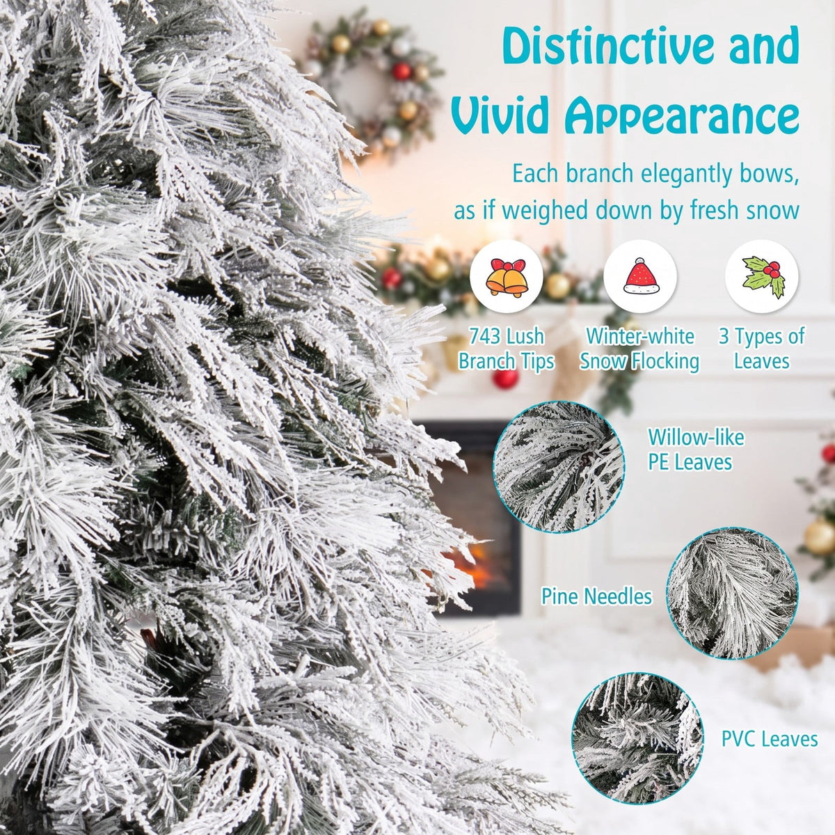 Airfind 7 Feet Pre-Lit Snow Flocked Christmas Tree with Warm White LED Lights-7 ft, White, Diameter of Stand 20/18/16 Inch