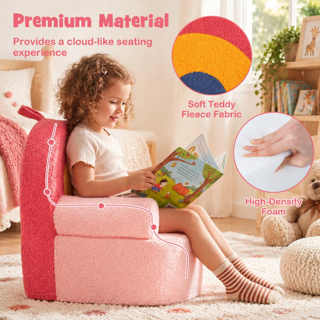 Airfind Kids Sofa Toddler Foam Couch with Soft Fleece Fabric Cover, Teddy Fleece Fabric Frame, for 3+ years old, 21.5in x 17.5in x 17.5in Footprint