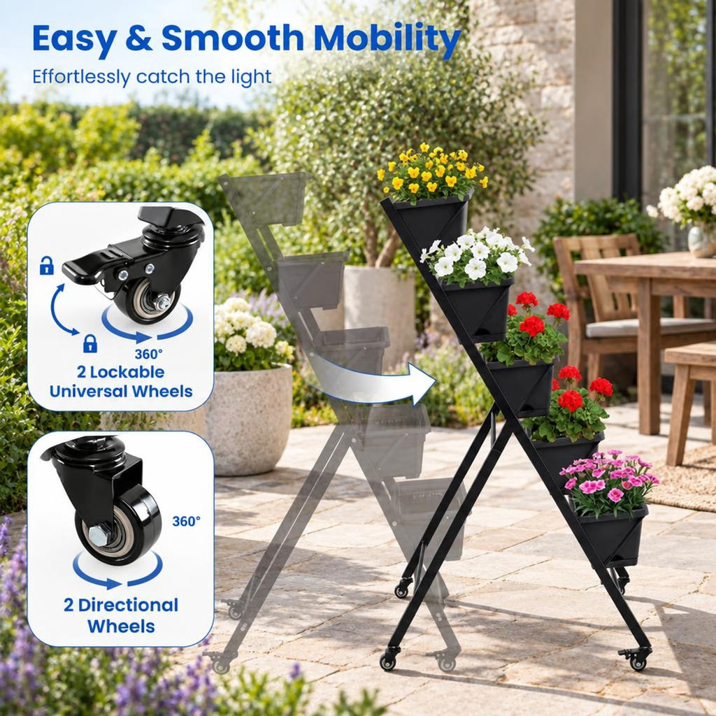 Airfind 5, 22 lbs Capacity, PP Metal Frame, 23 x 27 x 46 Footprint, Black, 5 planter boxes for modular growing
