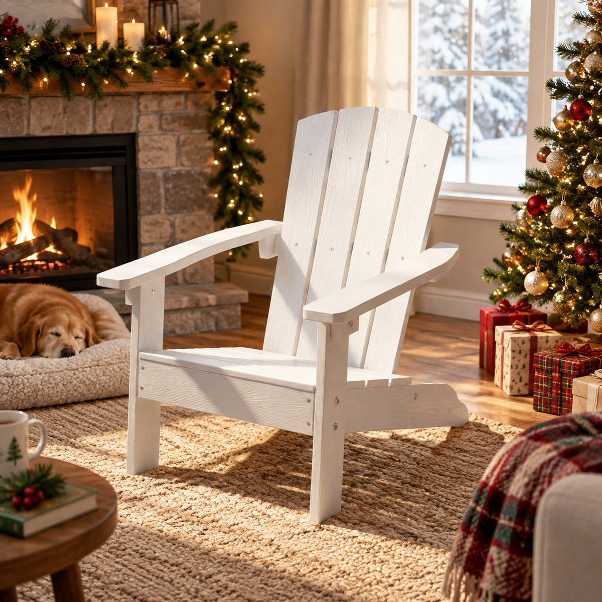 Airfind All-Weather HIPS Kids Adirondack Chair with with High Backrest and Armrests, 165 lbs Capacity, Wood-like HIPS Frame, White