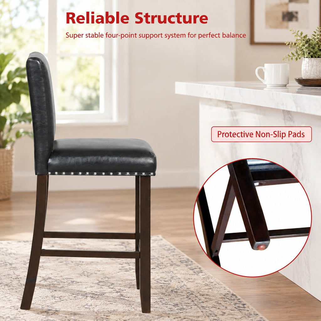 Airfind Set of 2 PVC Leather Bar Stools with Back for Kitchen Island, 245 lbs Capacity, Linen fabric(Gray)/PVC Leather(Black) LVL Frame