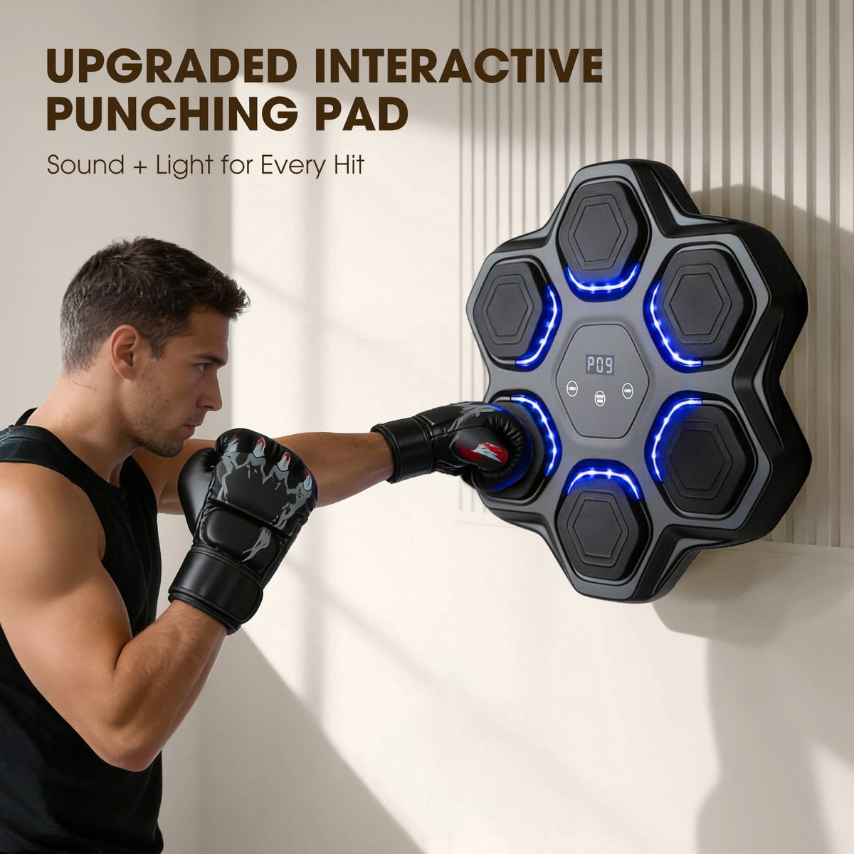Airfind Smart Music Boxing Machine Target Trainer with Bluetooth Interactive Reflex Punch Pad for Home Gym and Kids Training 9 Speed Modes, Black