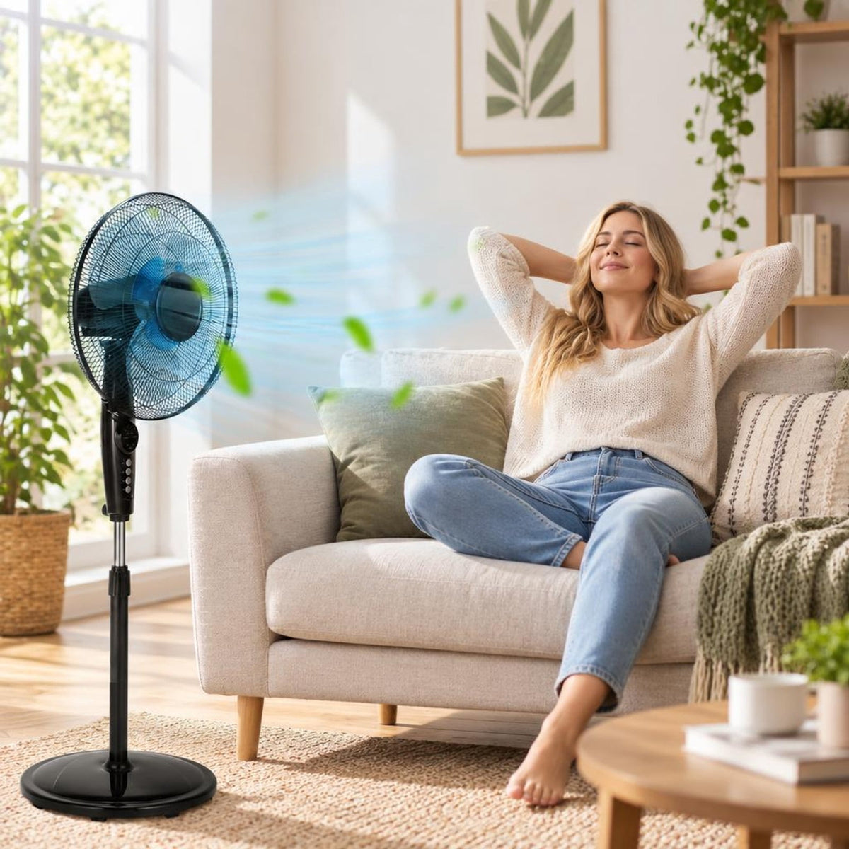 Airfind 16 Inches Adjustable Height Fan with Quiet Oscillating Stand for Home and Office, PP iron Frame, Black