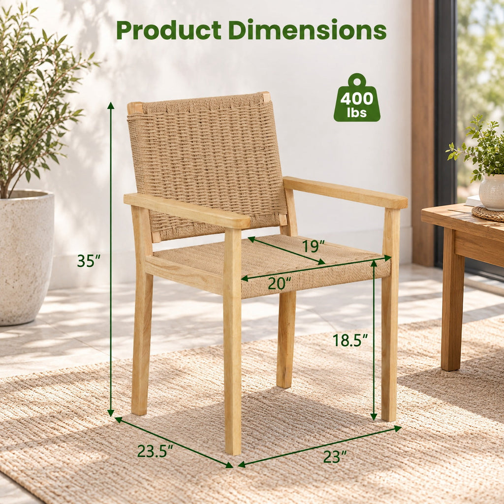 AIRFIND Dining Chairs Set of 2 with Woven Paper Rope Seats, Rubberwood Frames, Armrests and Foot Pads, 18.5 in Seat Height, Natural