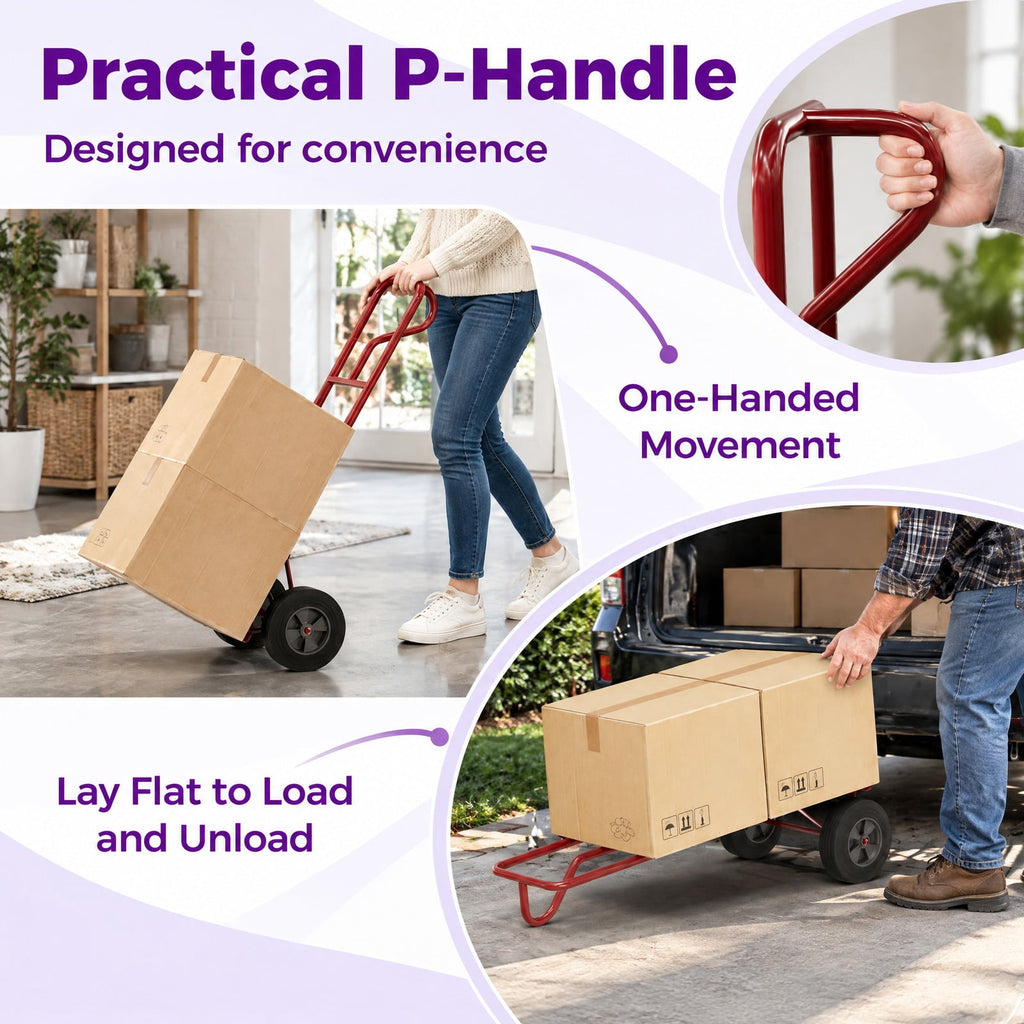 Airfind P-Handle Hand Truck with Foldable Load Plate for Warehouse Garage, 770 lbs Capacity, Metal Frame, 21 x 19 x 52 Footprint, Red