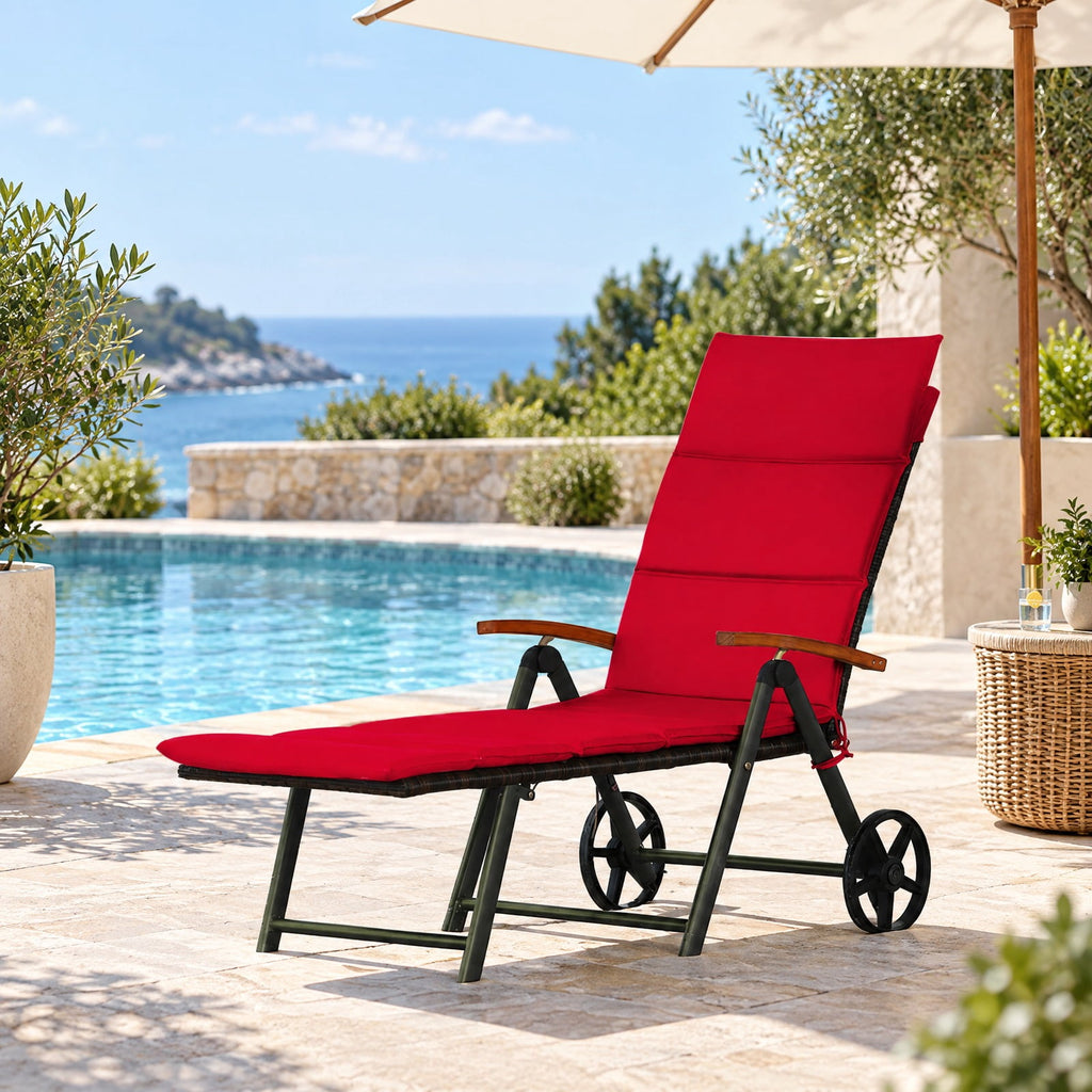 Airfind Outdoor Chaise Lounge Chair Rattan Lounger Recliner Chair, 385 lbs Height from ground to seat: 15.7 Capacity, PE rattan aluminum Frame, Red