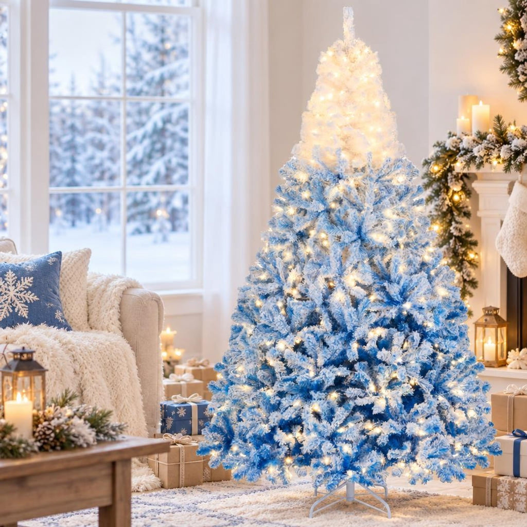 Airfind 5/6/7/8 FT Artificial Christmas Tree with Warm White LED Lights and 8 Modes-8 Feet, PVC Metal Tree Height 5 ft Tree Width 3.1 ft Frame