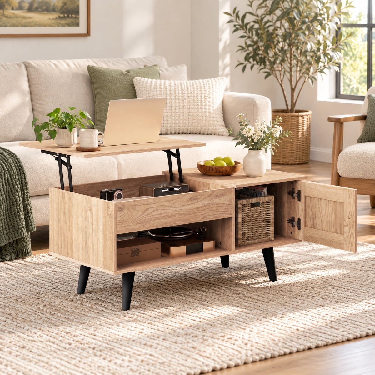 Airfind Lift Top Coffee Table with Storage and Hidden Compartment, 66 lbs Capacity, Engineered Wood MDF Frame, 39.5 x 19.5 x 18 Footprint
