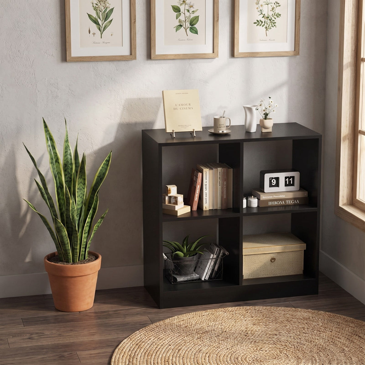 Airfind 4-Cube Kids Bookcase with Open Shelves, 60 lbs Capacity, Engineered wood Frame, 29 Inch x 13 Inch x 29 Inch Footprint, Black