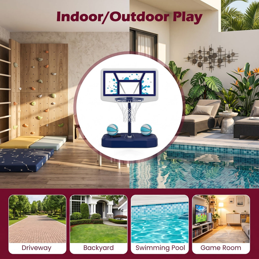 Airfind Pool Basketball Hoop Set with 2 Balls and Inflation Pump, Poolside Water Basketball Game with Weighted Base and Shatterproof PC Backboard for Indoor, Navy
