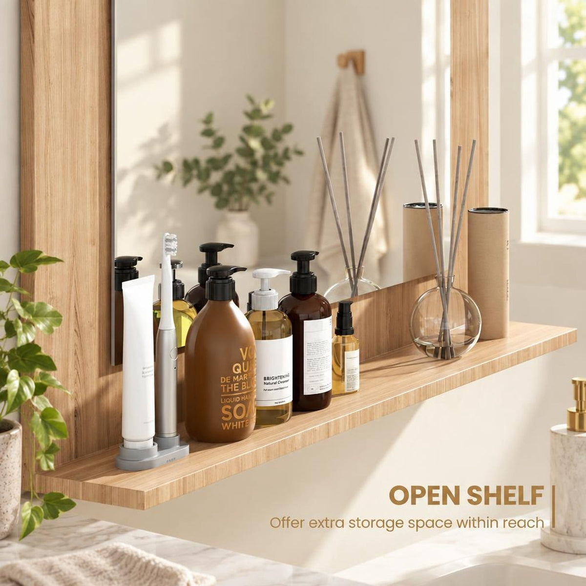 Airfind Rectangle Bathroom Mirror with Shelf 23.5 x 17.5 Inch and Wood Frame, 23.5 x 4 x 17.5Mirror Footprint, Brown