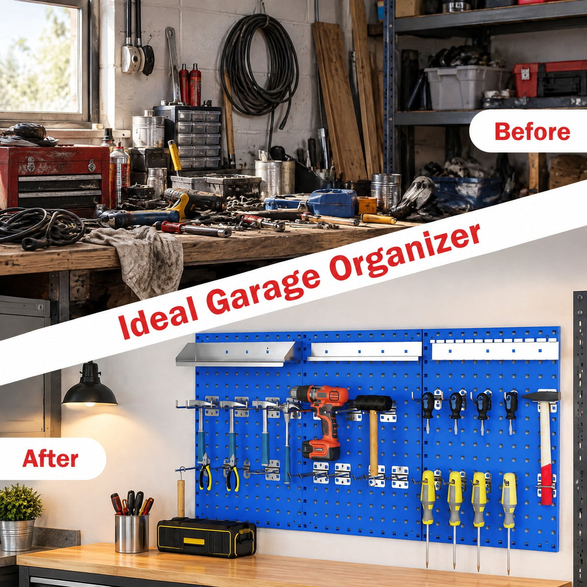 Airfind Wall-Mounted Pegboard Kit with 3 Pegboards for Garage Workshop, Metal Frame, 48 x 23.5 x 0.8 Footprint, Navy