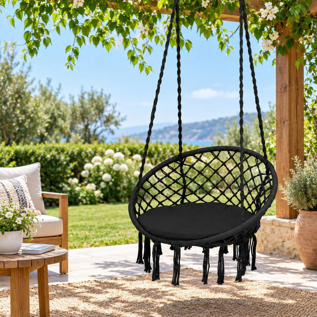 Airfind Cushioned Hammock Swing Chair with Hanging Kit, 330 lbs Capacity, Steel PP cotton polyester Frame, 31.5 Inch x 47 Inch Footprint, Black