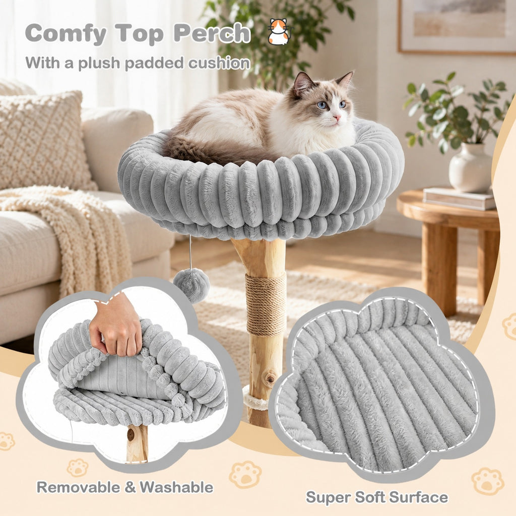 Airfind 41 Inch Tall Modern Cat Tower with Real Wood Branches Scratching Posts for Indoor, Gray, a distinctive shape and rich wood grain