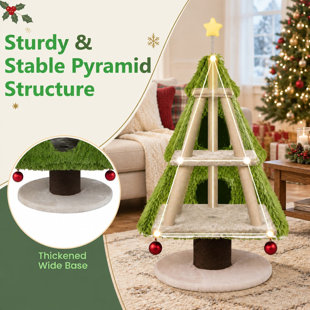 Airfind Christmas Cat Tree with Scratching Post and Dangling Balls for Indoor Cats, 33 lbs Capacity, Green