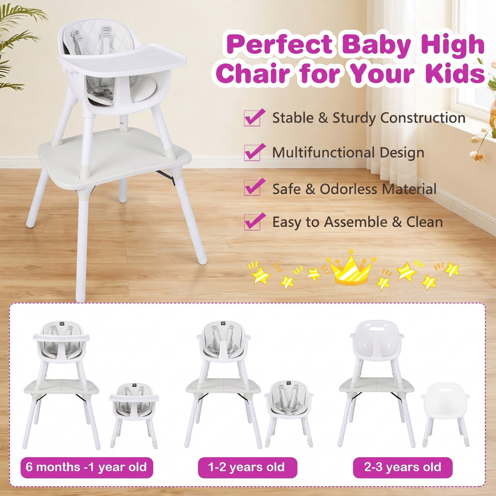 Airfind 4-in-1 Baby Convertible Toddler Table Chair Set with PU Cushion, 33 lbs Capacity, PU PP metal Frame, for 6-36 months, Cream