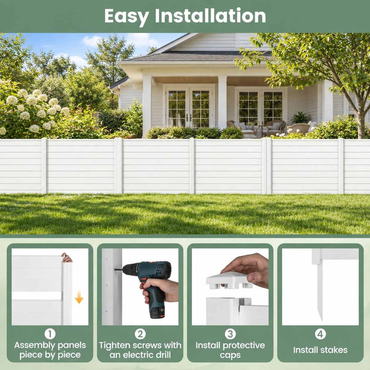 Airfind Outdoor PVC Air Conditioner Fence with 20 Inch Long Stakes, PVC Frame, 48 x 48 x 55 Footprint, White