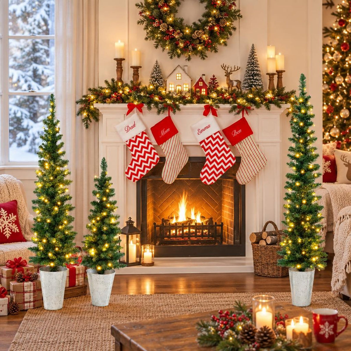 Airfind Set of 3 Pre-Lit Artificial Christmas Trees with 230 Warm White LED Lights, PVC Tree Height 3 ft Tree Width 10 Inch Frame, White