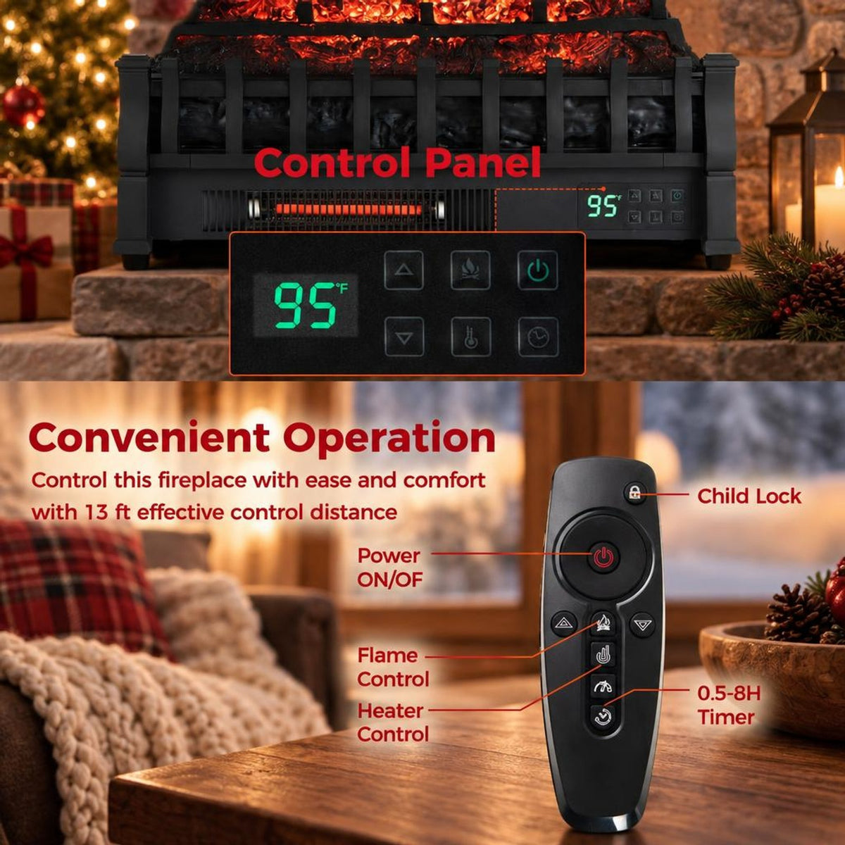 Airfind Infrared Quartz Electric Fireplace with Adjustable 3D Flame Colors and Overheat Protection, Metal ABS Resin Frame, Black