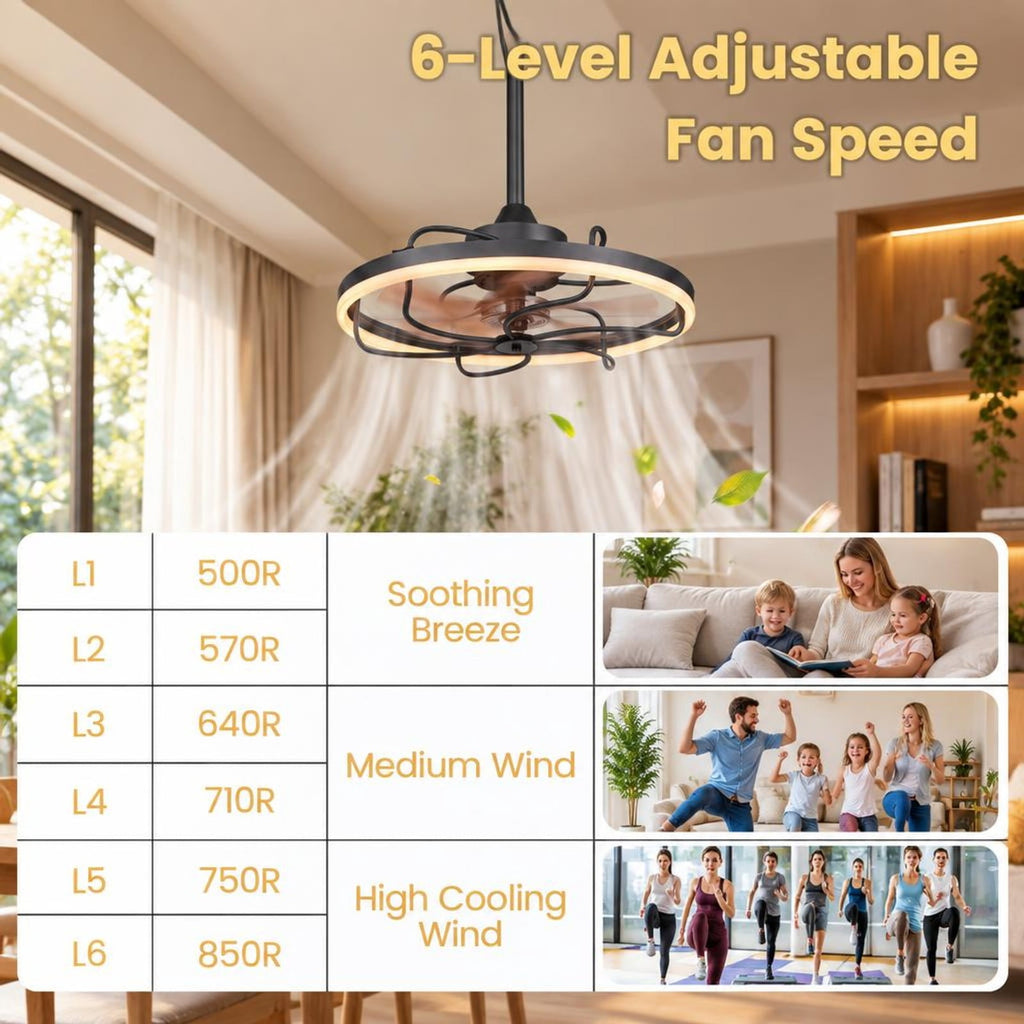 Airfind 20 Inch Ceiling Fan with Dimmable LED Light 6 Speeds and Timer, ABS Frame, 20 Inch x 15 Inch Footprint, Memory Function for Added Convenience, Black