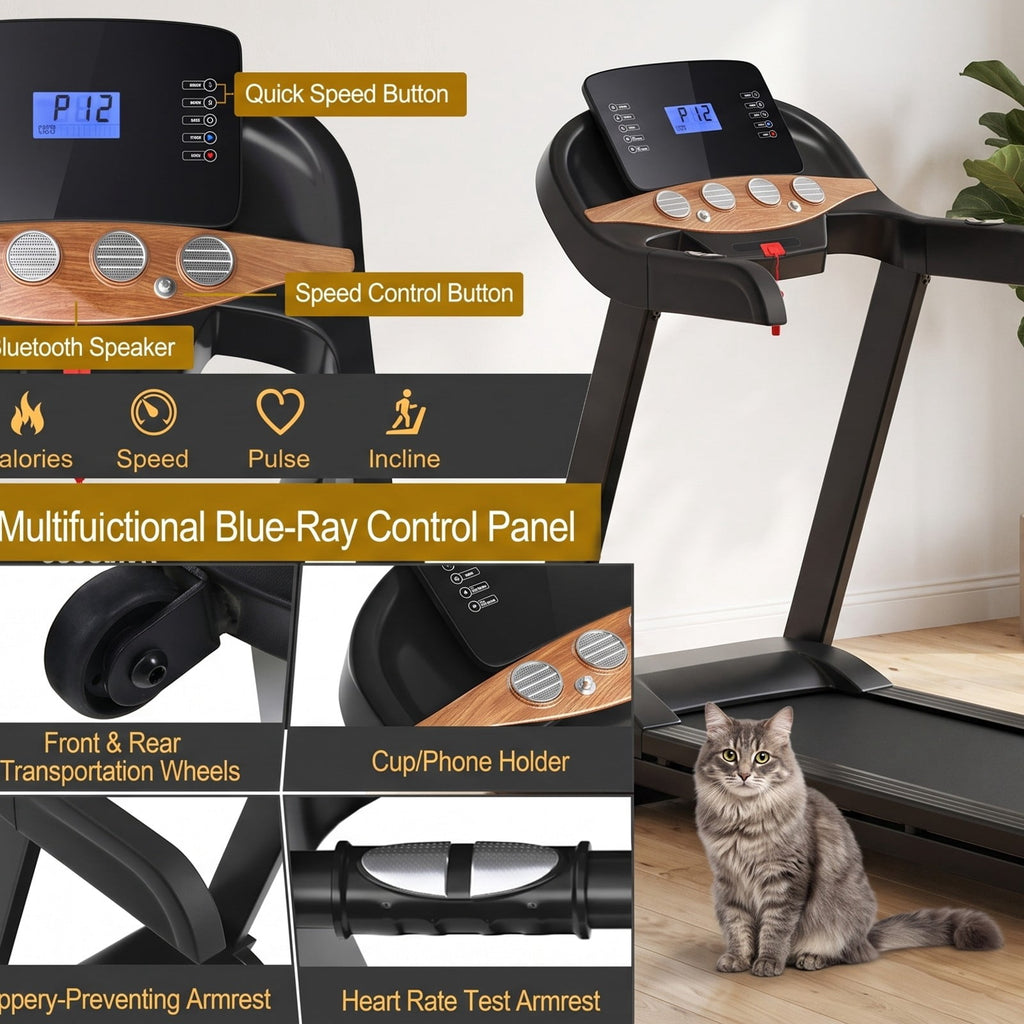 Airfind 3.75HP Folding Treadmill for Home, Electric Running Machine with Auto Incline, 12 Programs, App Control and Wide Running Belt, Black