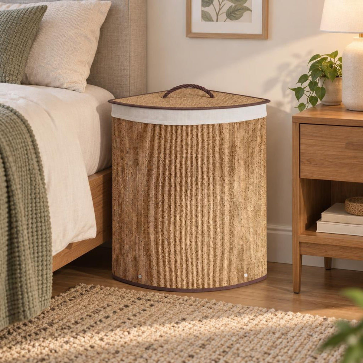 Airfind 15 Gal Capacity Bamboo Laundry Hamper with Removable Liner, 22 lbs Capacity, Bamboo Polyester Cotton Metal Engineered Wood Frame, Brown