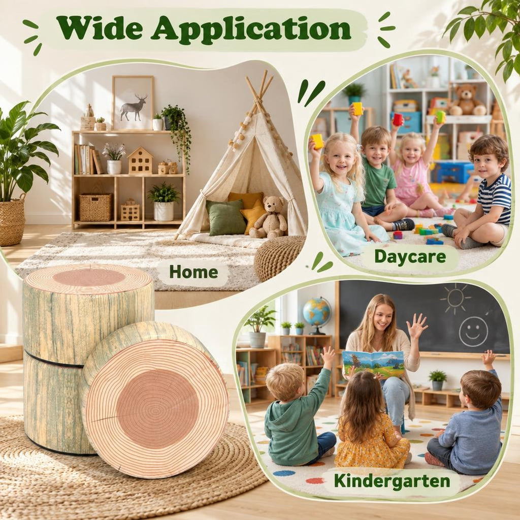 Airfind 3-Piece Tree Stump Stool Set with Wood Printing Nature Decoration, PU Leather, for 3 and Years Old, Natural for Home, Patio, Natural