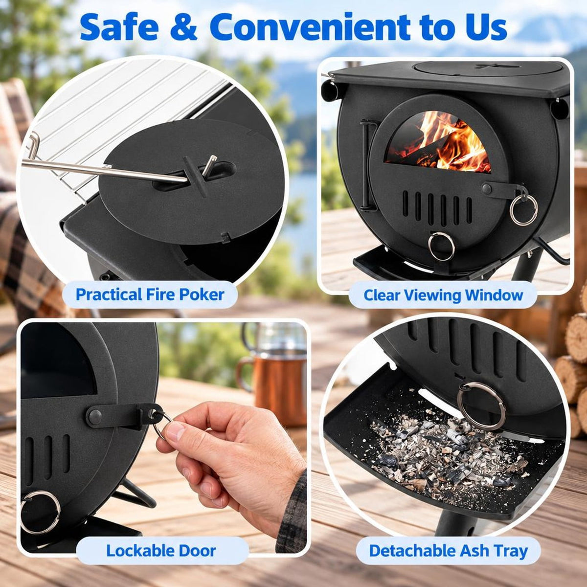 Airfind Hot Tent Stove with Chimney Pipes and Foldable Legs for Outdoor Heating, Carbon Steel Stainless Steel Frame, 33 Inch x 23 Inch x 93 Inch Footprint, Black