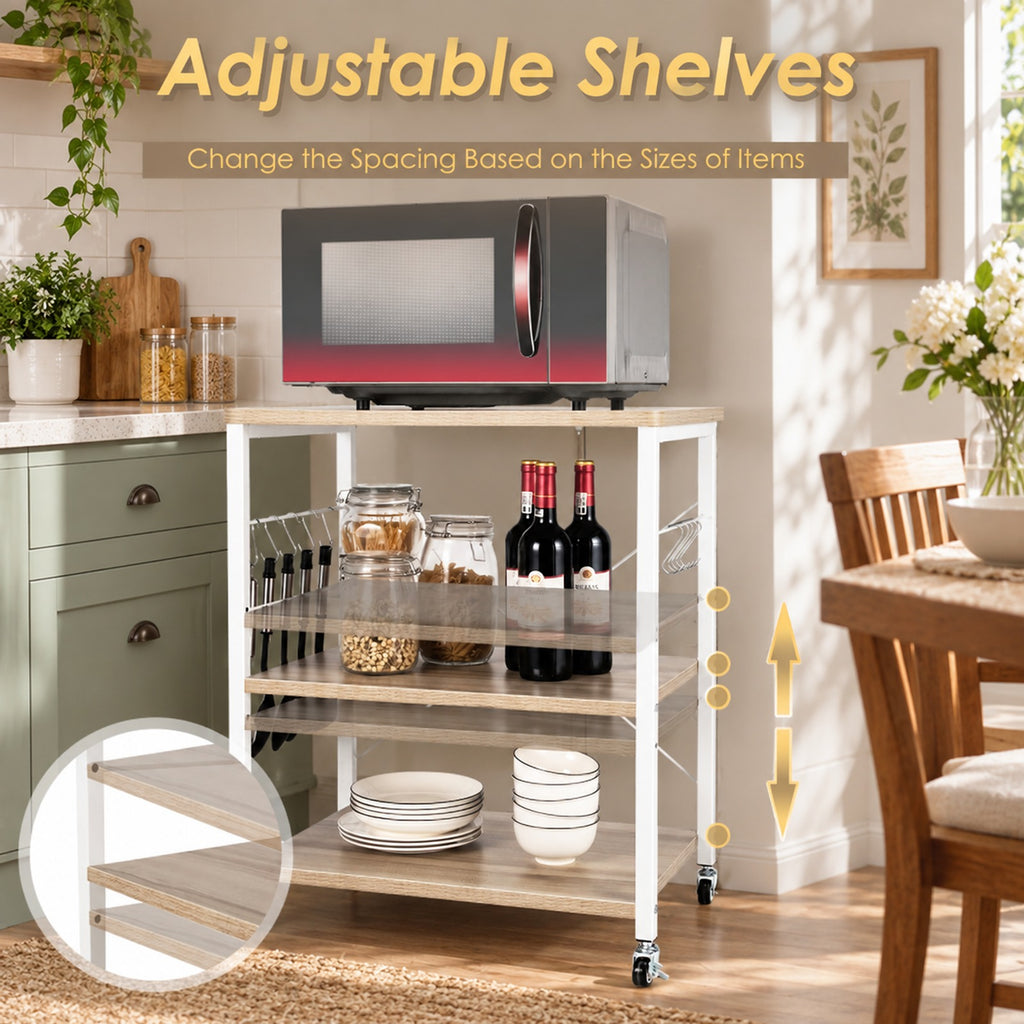 Airfind 3-Tier Kitchen Bakers Rack Microwave Oven Storage Cart with Hooks, 44 lbs Weight capacity of each shelf: 22 lbs Capacity, Iron Frame, Brown