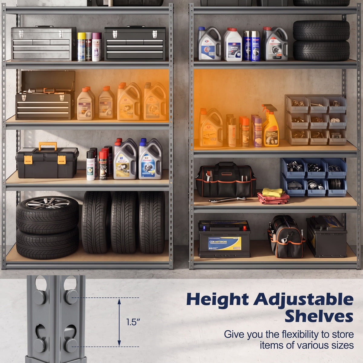 Airfind 5-Tier Garage Shelving Unit 2200 LBS Metal Storage Shelves Adjustable Utility Rack for Warehouse, 440 lbs Capacity, Metal MDF Frame, Gray