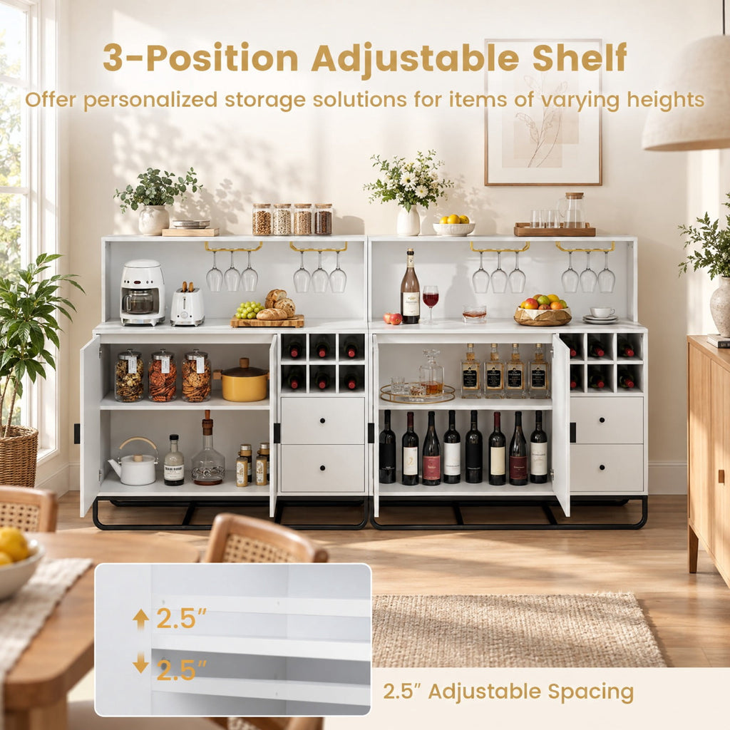 Airfind Home Bar Cabinet with Wine Rack Glass Holder and Adjustable Shelf, 47 Inch x 16 Inch x 48.5 Inch Inner Footprint, White
