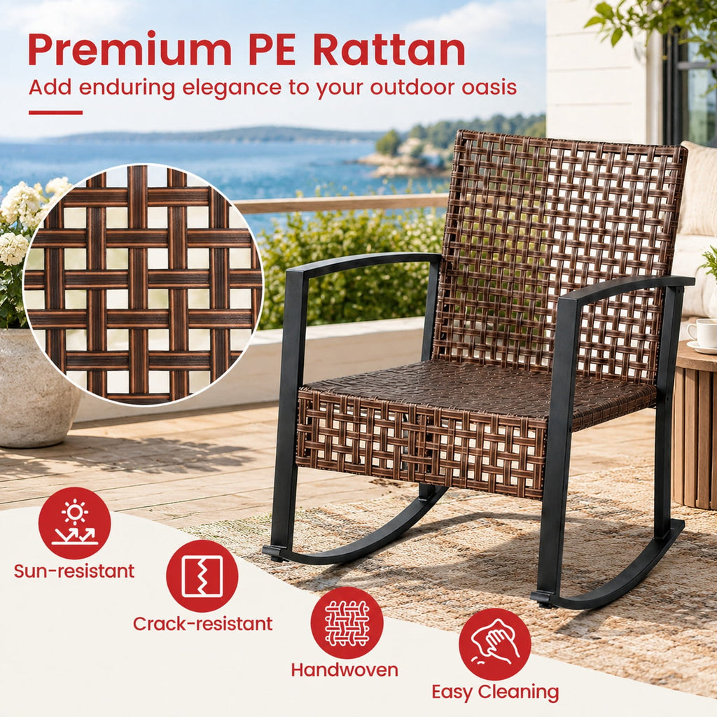 Airfind 3-Piece Outdoor Rocking Chair Set, 100 lbs Capacity, PE Rattan Metal Glass Polyester Non-woven Fabric Sponge Frame, Gray