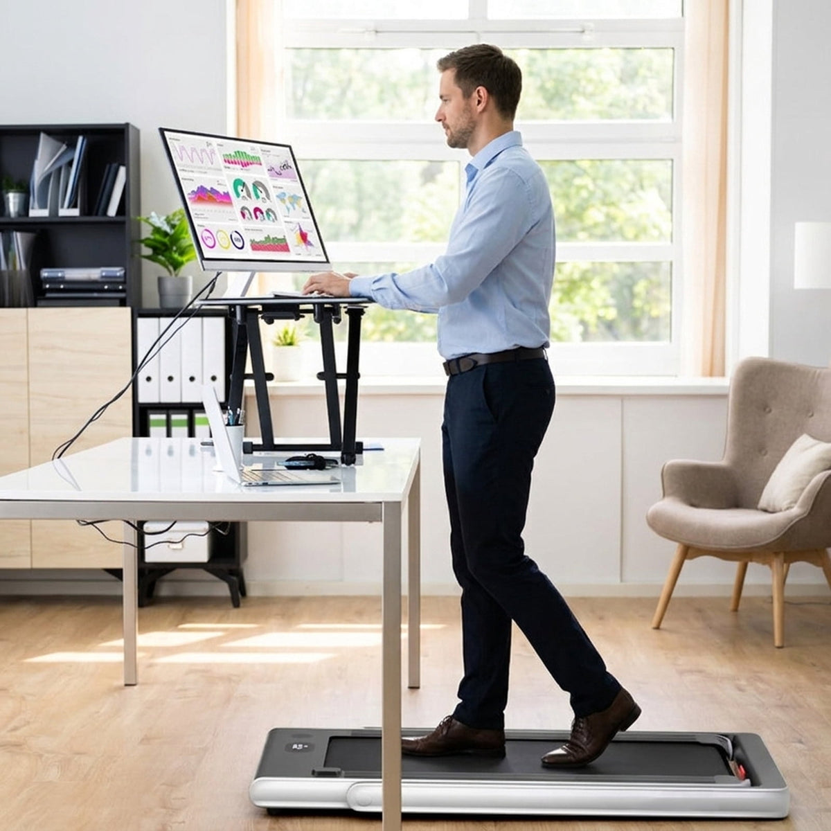 Airfind 2-in-1 Walk-to-Run Folding Treadmill Audio Console, White