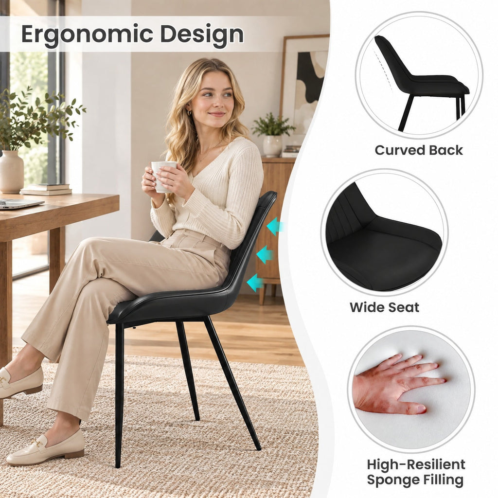 Airfind Dining Chair Set of 4 Faux Leather Upholstered Kitchen Chairs with Metal Legs, 330 Lbs Capacity, PU Leather Sponge Metal, Black