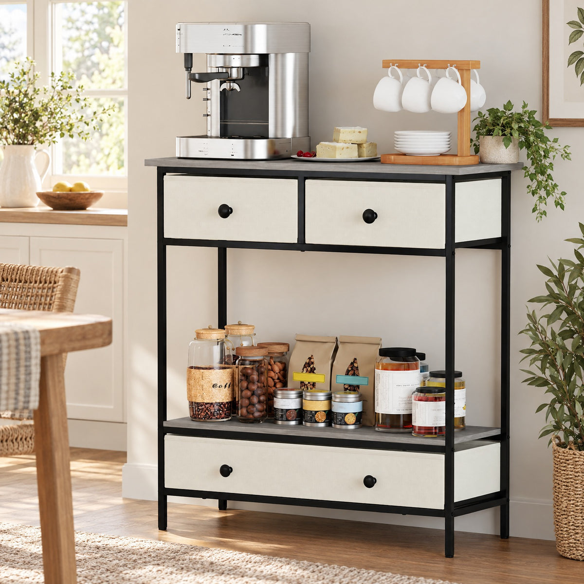 Airfind Farmhouse Console Table with Open Storage Shelf for Hallway, 66 lbs Capacity, Engineered Wood Metal Frame, 32 x 12 x 34 Footprint, Gray