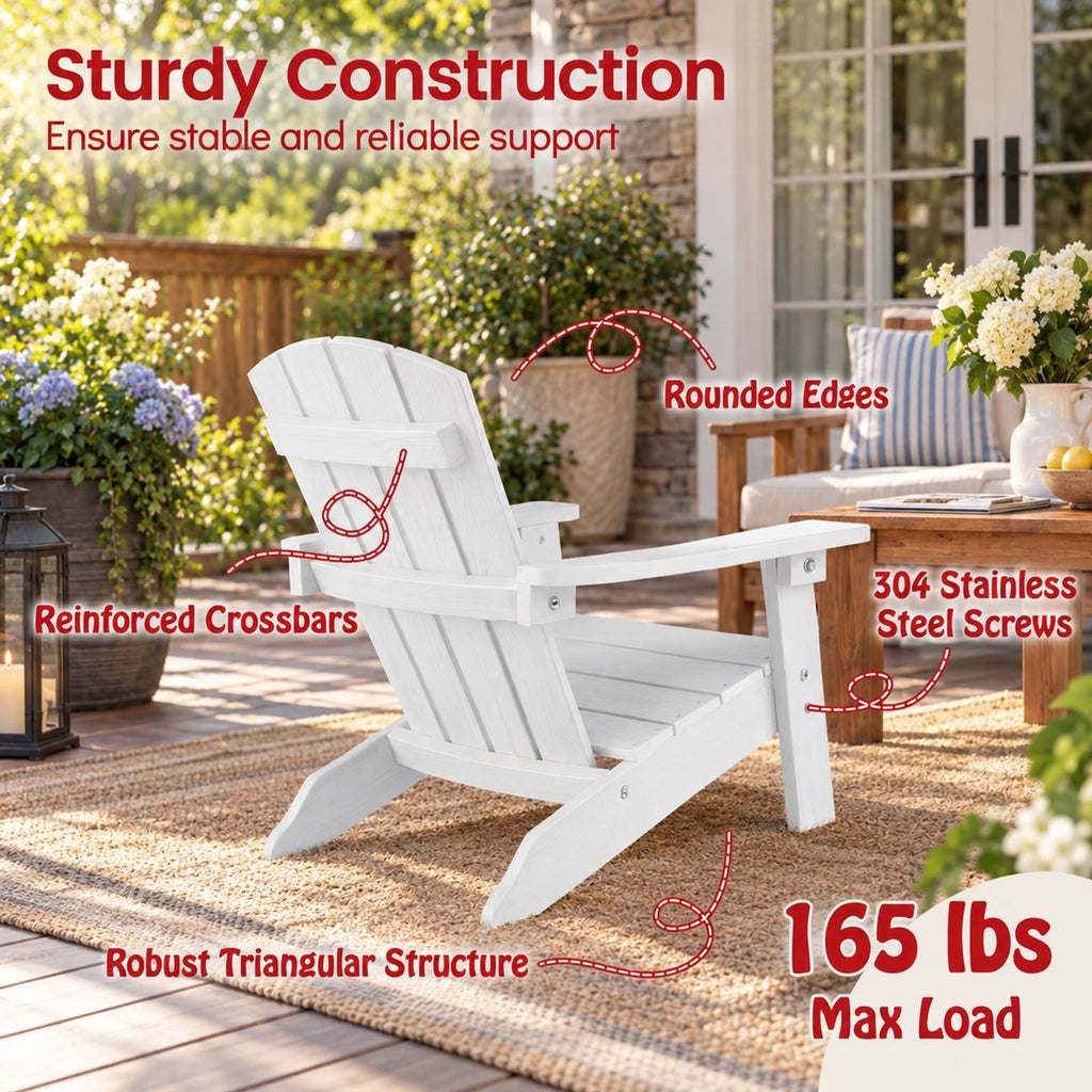Airfind All-Weather HIPS Kids Adirondack Chair with with High Backrest and Armrests, 165 lbs Capacity, Wood-like HIPS Frame, White