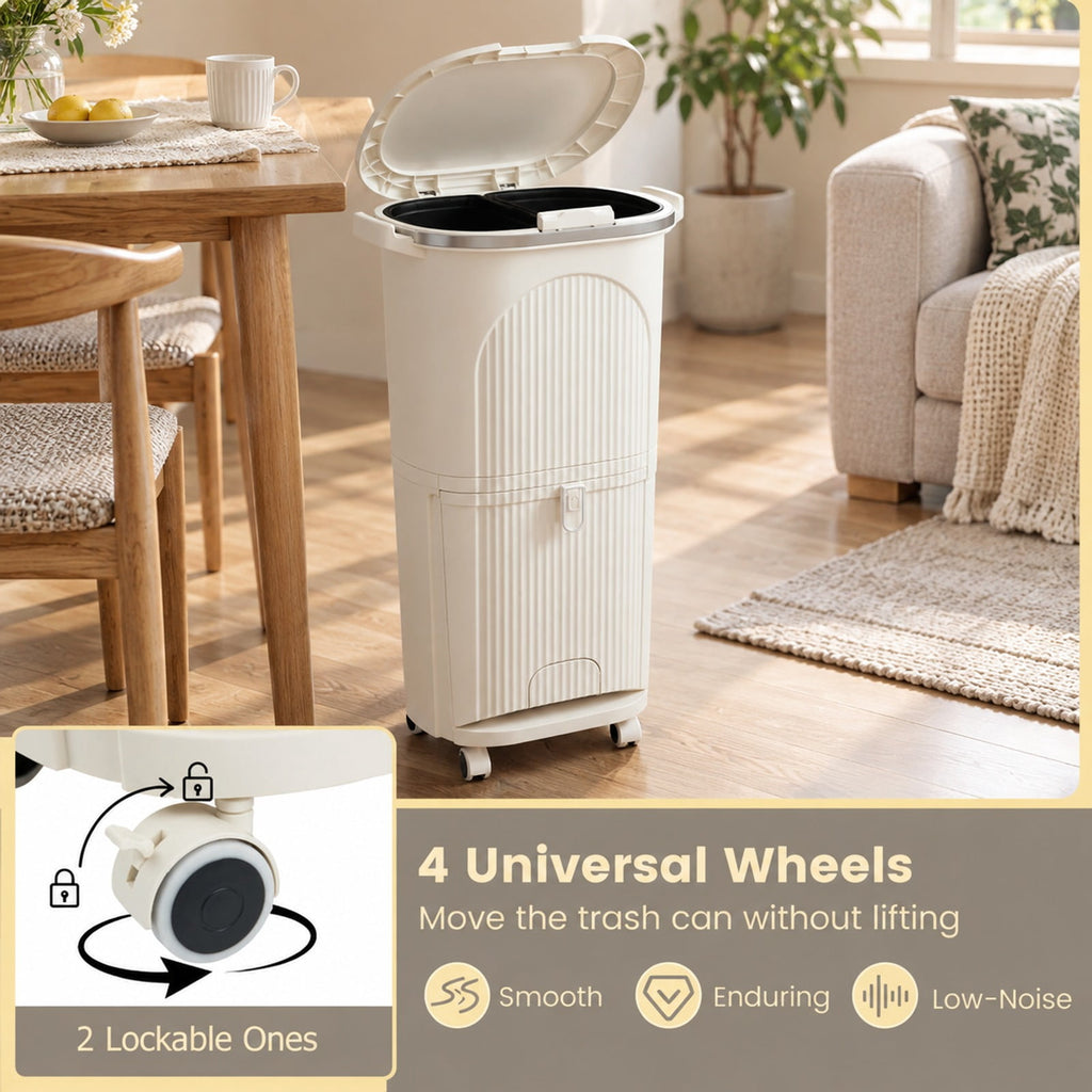 Airfind 10 Gallon Kitchen Trash Can Double-Layer with Lid and 2 Removable Buckets, PP Frame, 17 x 11.5 x 29.5 Overall Height (Open) 40 Footprint