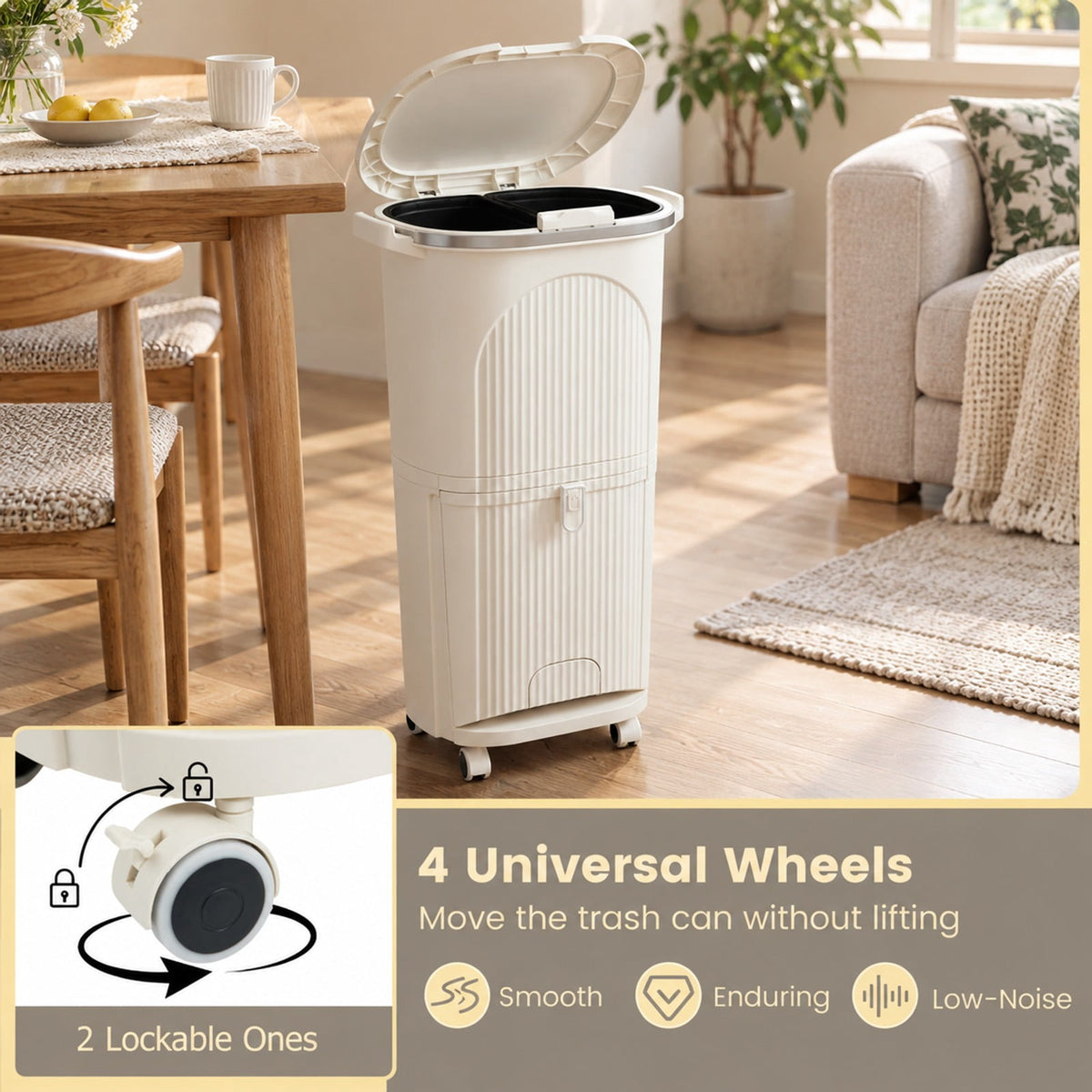 Airfind 10 Gallon Kitchen Trash Can Double-Layer with Lid and 2 Removable Buckets, PP Frame, 17 x 11.5 x 29.5 Overall Height (Open) 40 Footprint