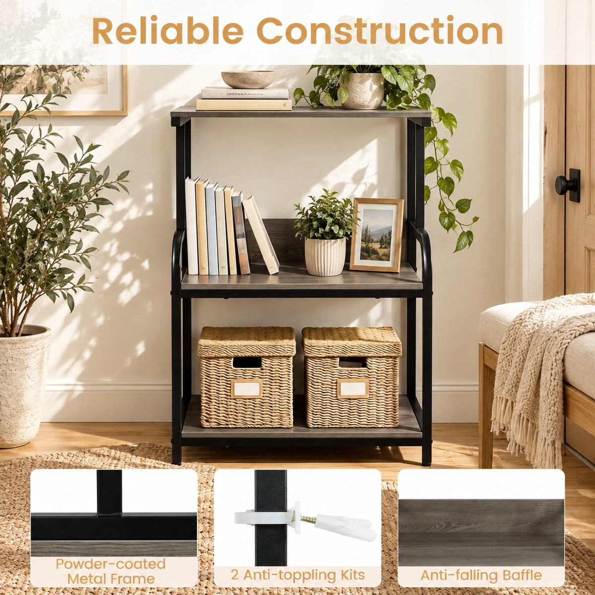 Airfind 3-Tier Rolling Printer Stand with Adjustable Shelf and Lockable Wheels, 44 lbs Capacity, Metal Engineered Wood Frame, Oak
