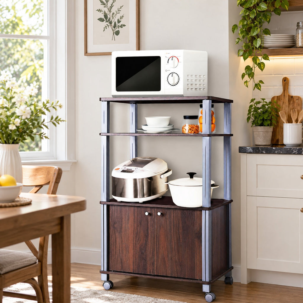 Airfind Microwave Rack Stand Rolling Storage Cart, P2 MDF Frame, 23.5 x 15.5 x 38.5 Footprint, Walnut