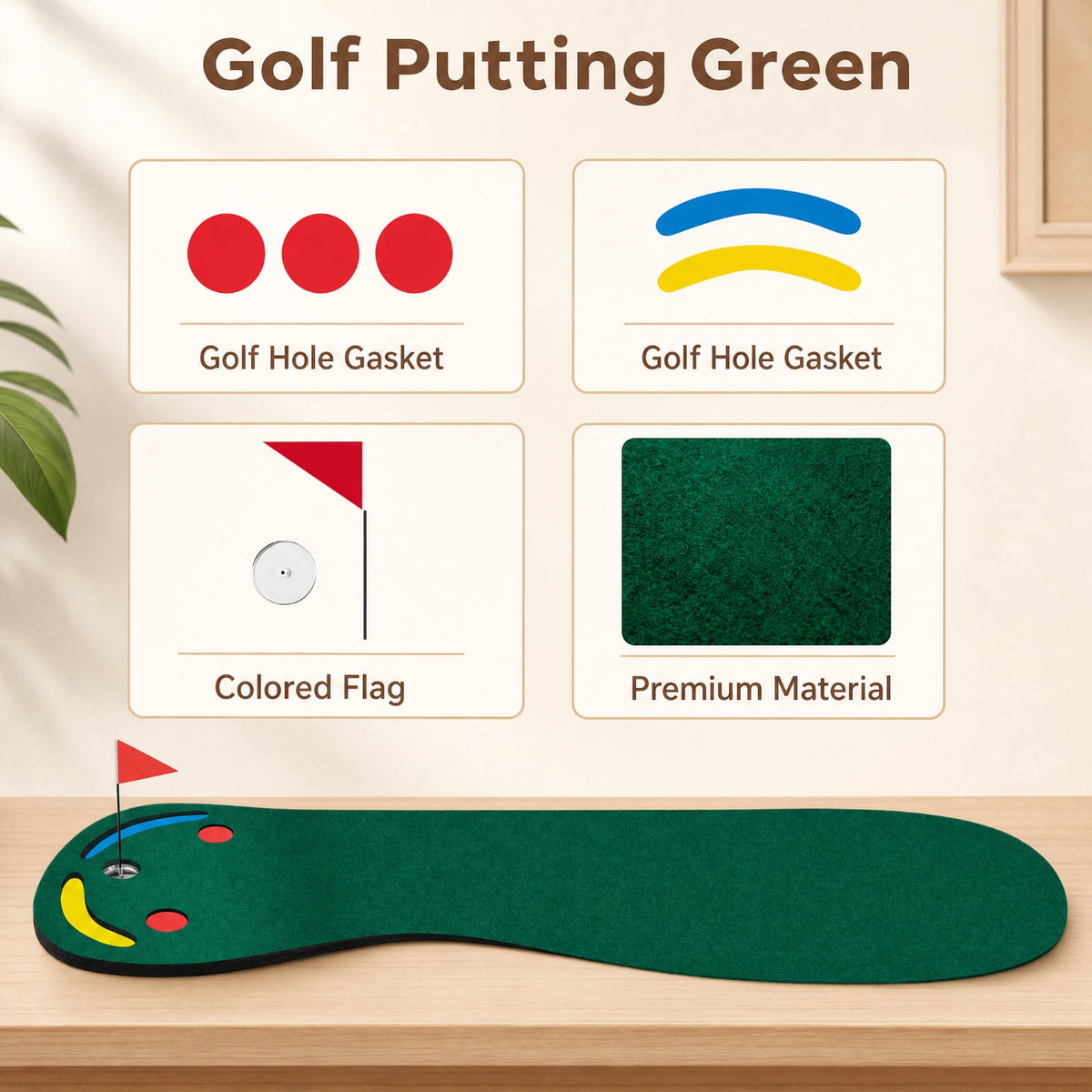 Airfind Golf Putting Green Set for Indoor Outdoor Use, Practice Putting Mat with Training Cup Flag and Ball Ramp for Home Office