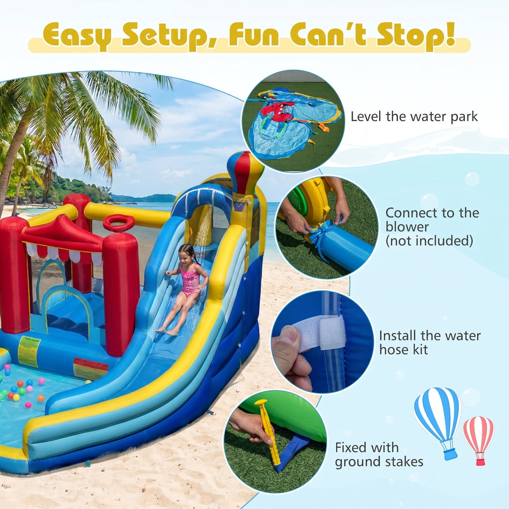 Airfind Inflatable Water Park with Splash Pool, Water Cannon, Basketball Rim and 50 Ball Pit, 188in x183in x102in Bounce House for Birthday Parties Kids 3-12