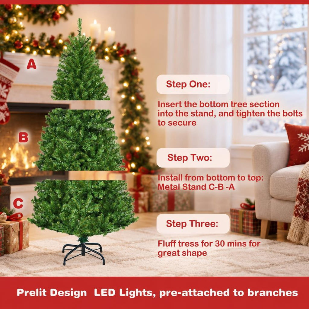 Airfind Artificial Premium Hinged Christmas Tree-4 ft, PVC Frame, 0.9in x 1.6in x 2in Footprint, Green Adapter: UL-certified