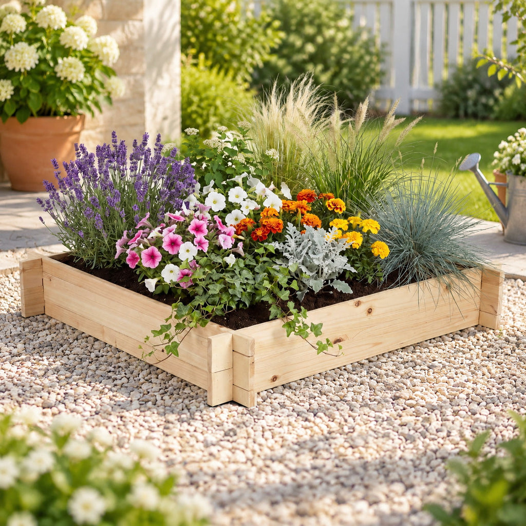 Airfind 39.5 x 39.5 Square Wooden Raised Garden Bed, Fir Wood Frame, 39.5 x 39.5 x 6.5 Footprint, Natural